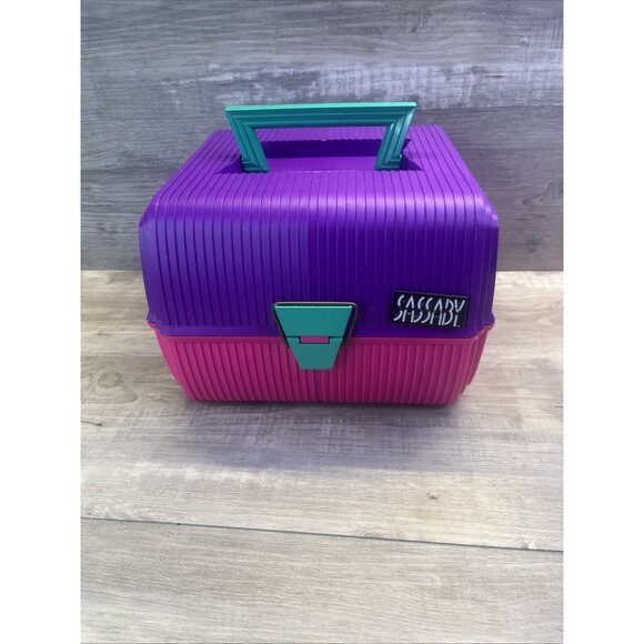 Sassaby Makeup Travel Case Jewelry Box Organizer Pink Purple Diamond Vintage - Picture 1 of 11